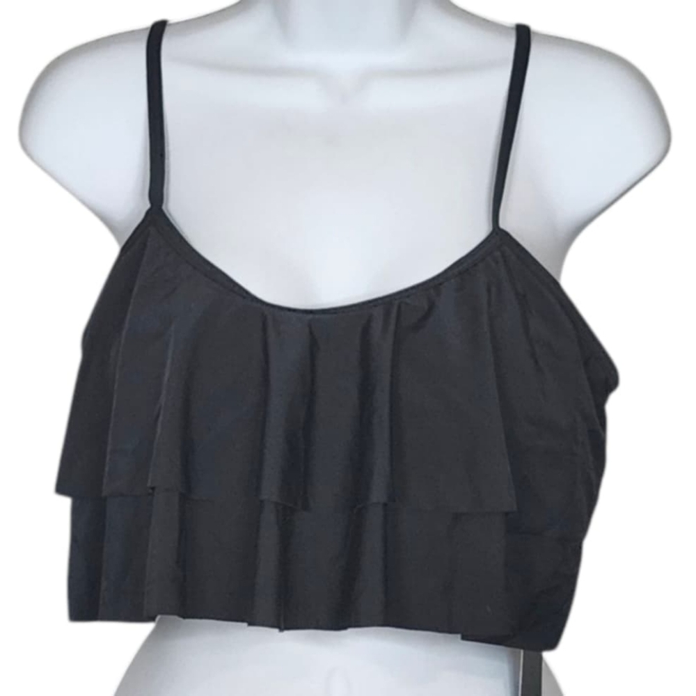 Tempt Me 2pc Black Ruffel Top High Waist Tummy Control Bottoms Size Large